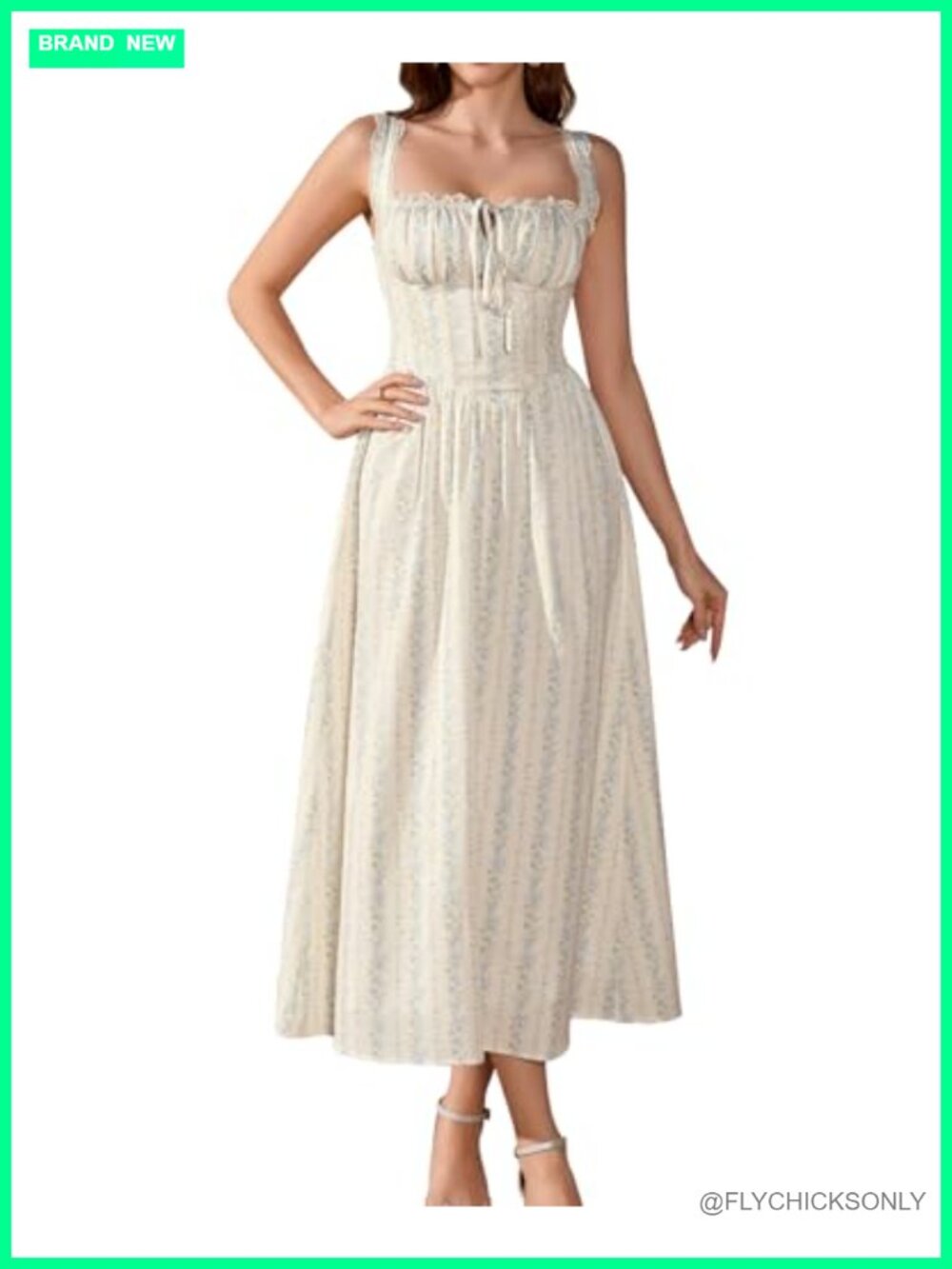 Floral Corset Milkmaid Midi Dress Lace Smocked A-Line Sundress